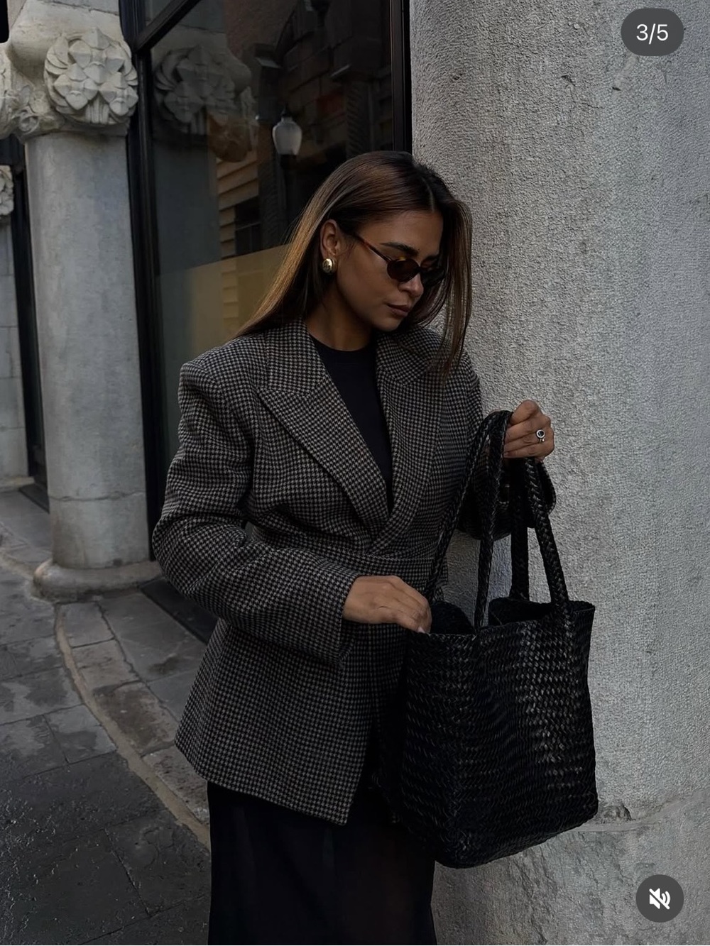 &other stories Belted wool Blazer brown dogtooth - Picture 6 of 16
